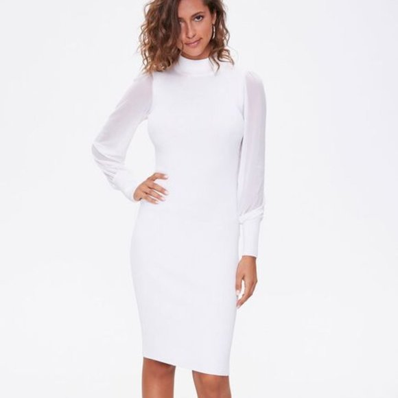 NWT White Sweater Knit Mock Neck Dress, sz Large - Picture 1 of 8